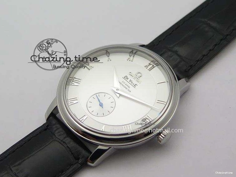 0814 De Ville MK 1:1 Best Edition SS White Dial On Black Leather Asian Seagull T1701 (Sec@6) Sporty 8244